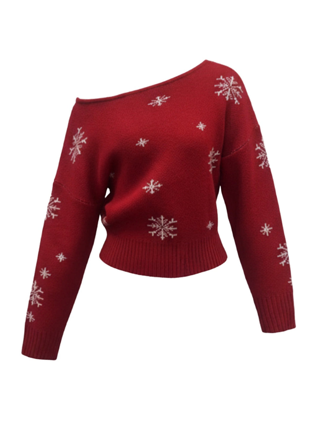 1970s Christmas Snowflake Asymmetrical Shoulder Pullover Sweater - vintage fashion, style