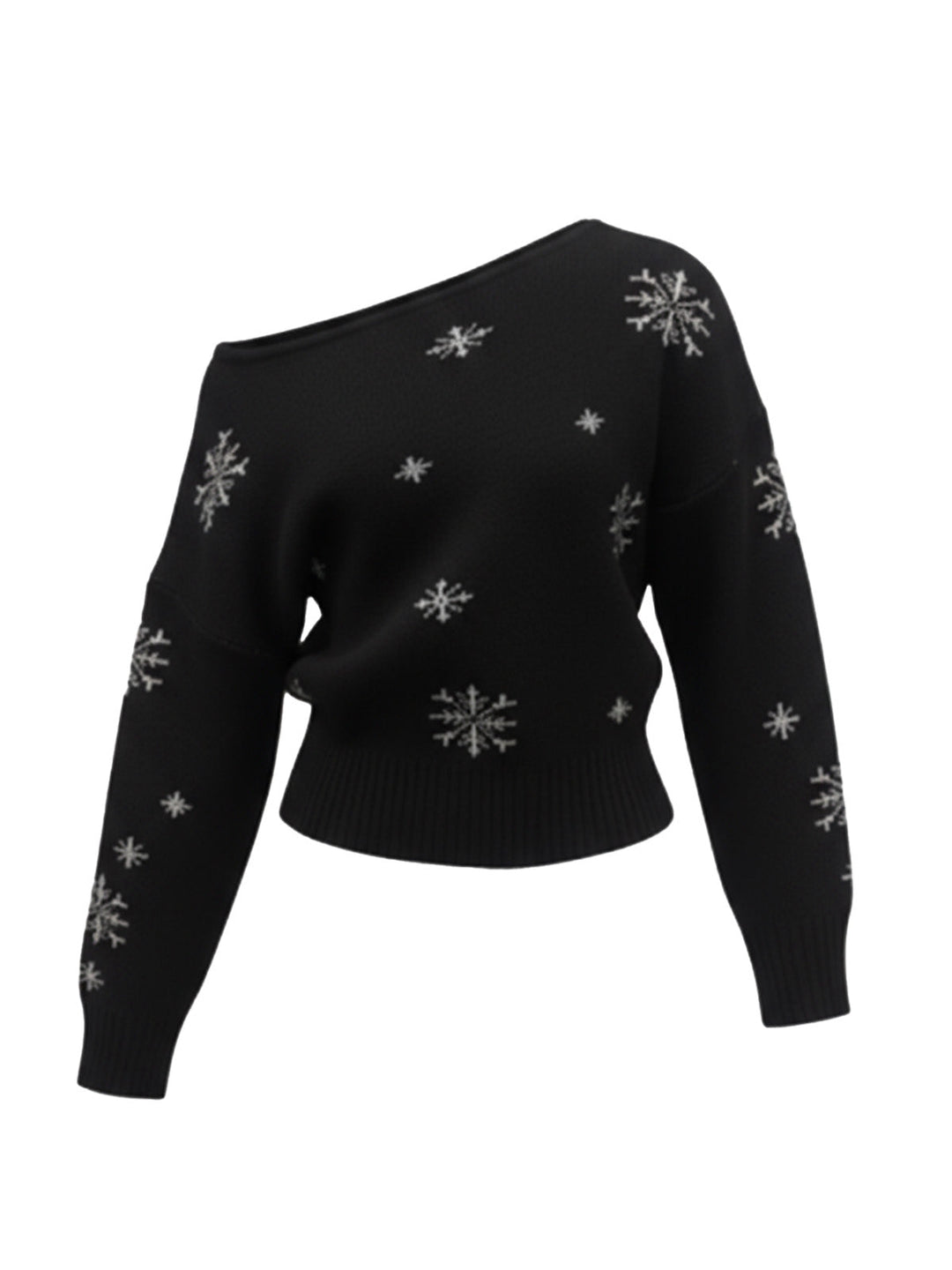 1970s Christmas Snowflake Asymmetrical Shoulder Pullover Sweater - vintage fashion, style