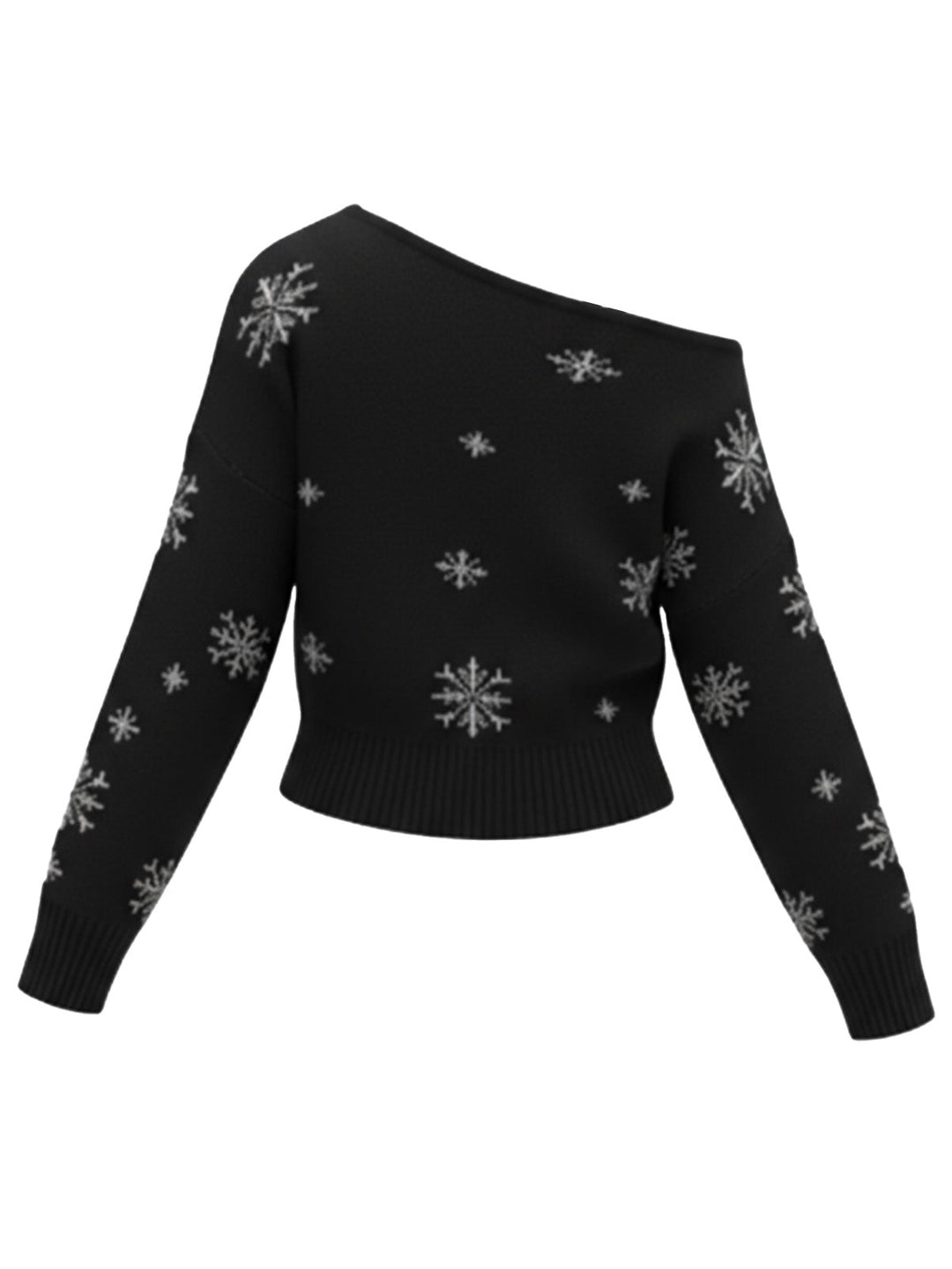 1970s Christmas Snowflake Asymmetrical Shoulder Pullover Sweater - vintage fashion, style