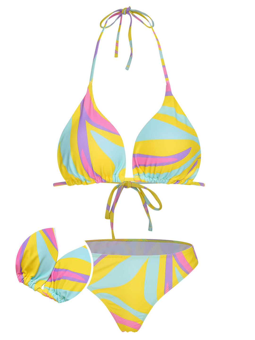 1970s Colorful Halter Bikini Set &amp; Cover-Up, vintage swimsuit, pin-up swimwear - perfect for women who love vintage and retro fashion