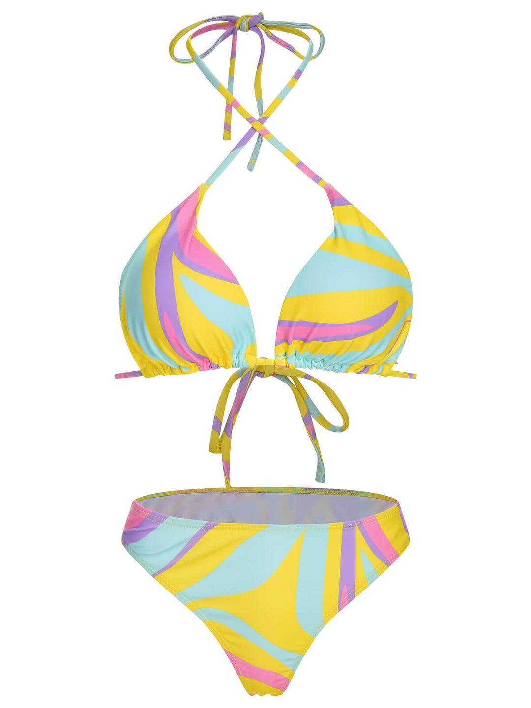 1970s Colorful Halter Bikini Set &amp; Cover-Up, vintage swimsuit, pin-up swimwear - perfect for women who love vintage and retro fashion