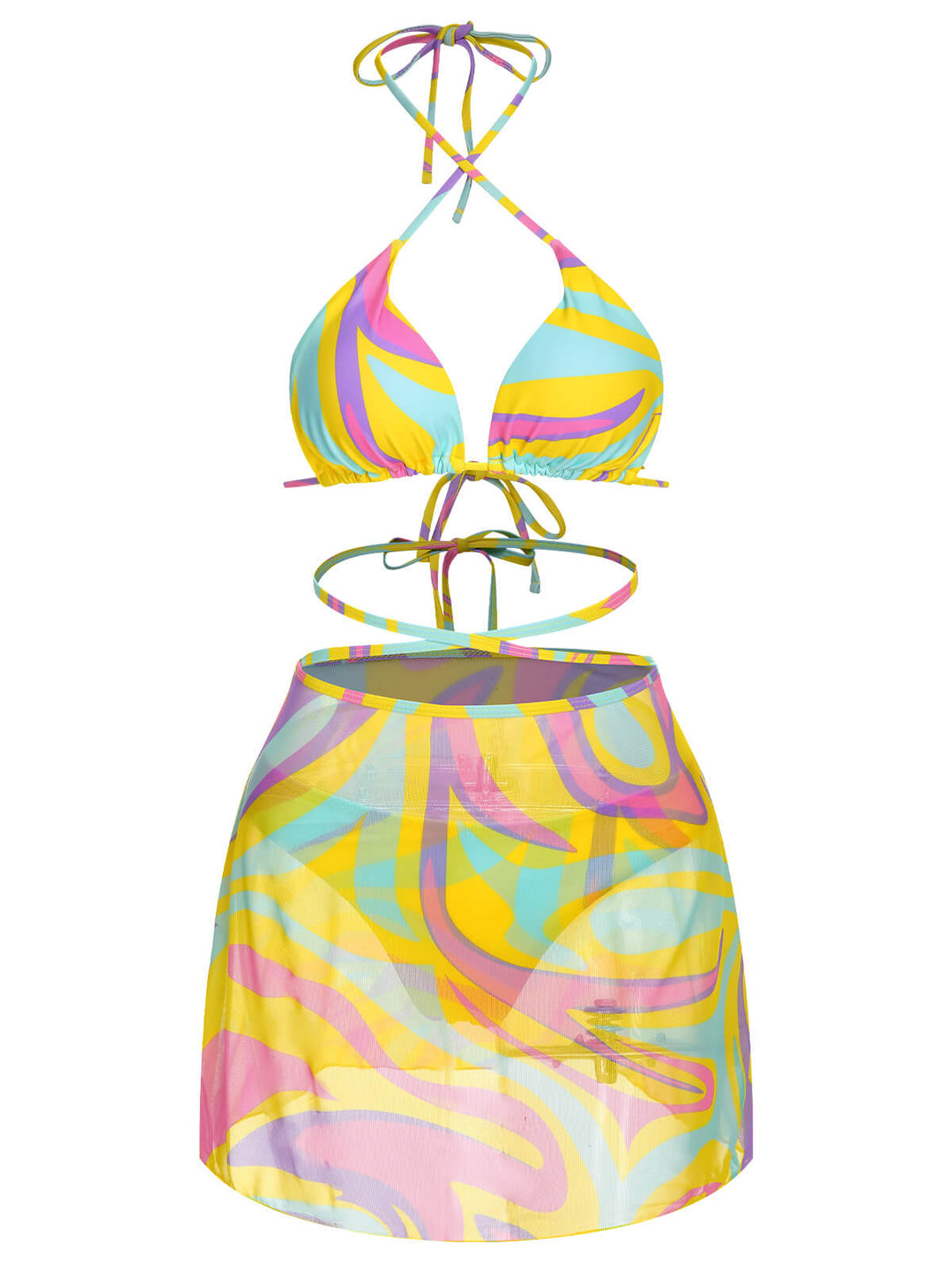 1970s Colorful Halter Bikini Set &amp; Cover-Up, vintage swimsuit, pin-up swimwear - perfect for women who love vintage and retro fashion