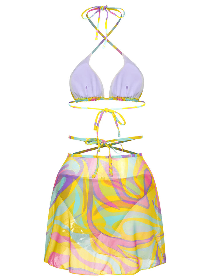 1970s Colorful Halter Bikini Set &amp; Cover-Up, vintage swimsuit, pin-up swimwear - perfect for women who love vintage and retro fashion