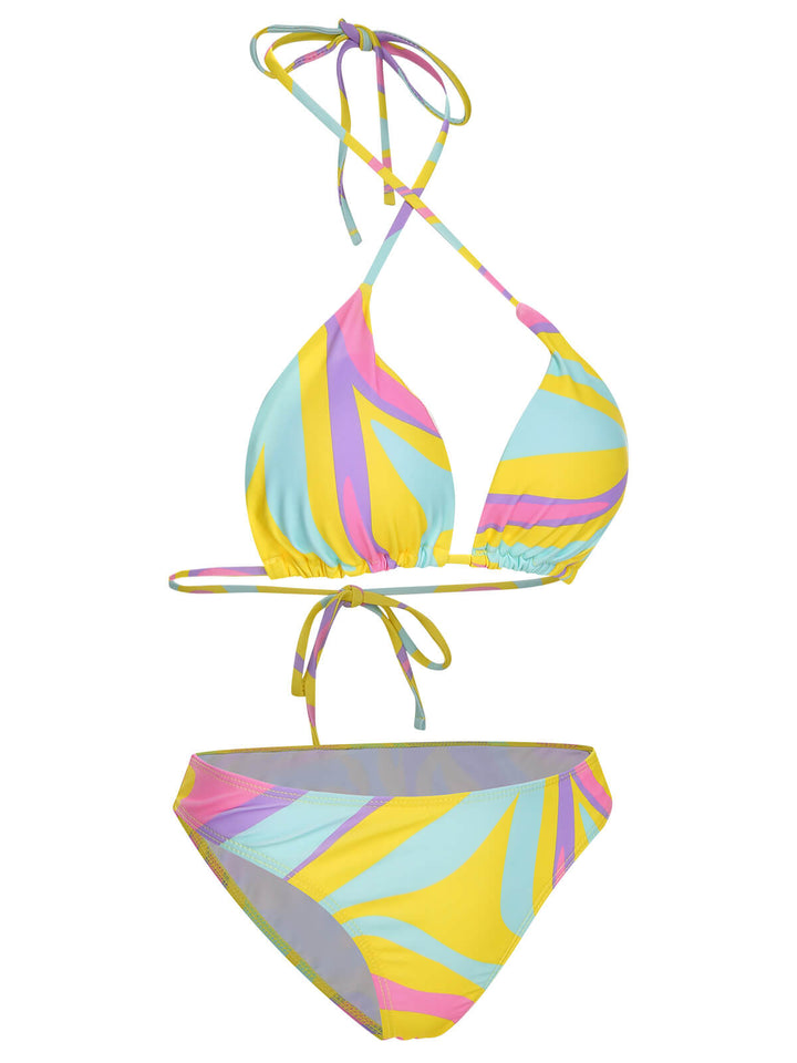 1970s Colorful Halter Bikini Set &amp; Cover-Up, vintage swimsuit, pin-up swimwear - perfect for women who love vintage and retro fashion