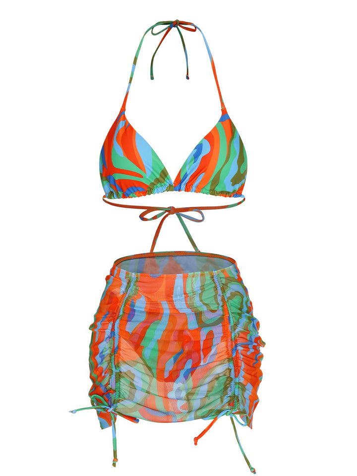 1970s Colorful Swimsuit &amp; Drawstring Skirt Cover Up, vintage skirt, retro style - perfect for women who love vintage and retro fashion