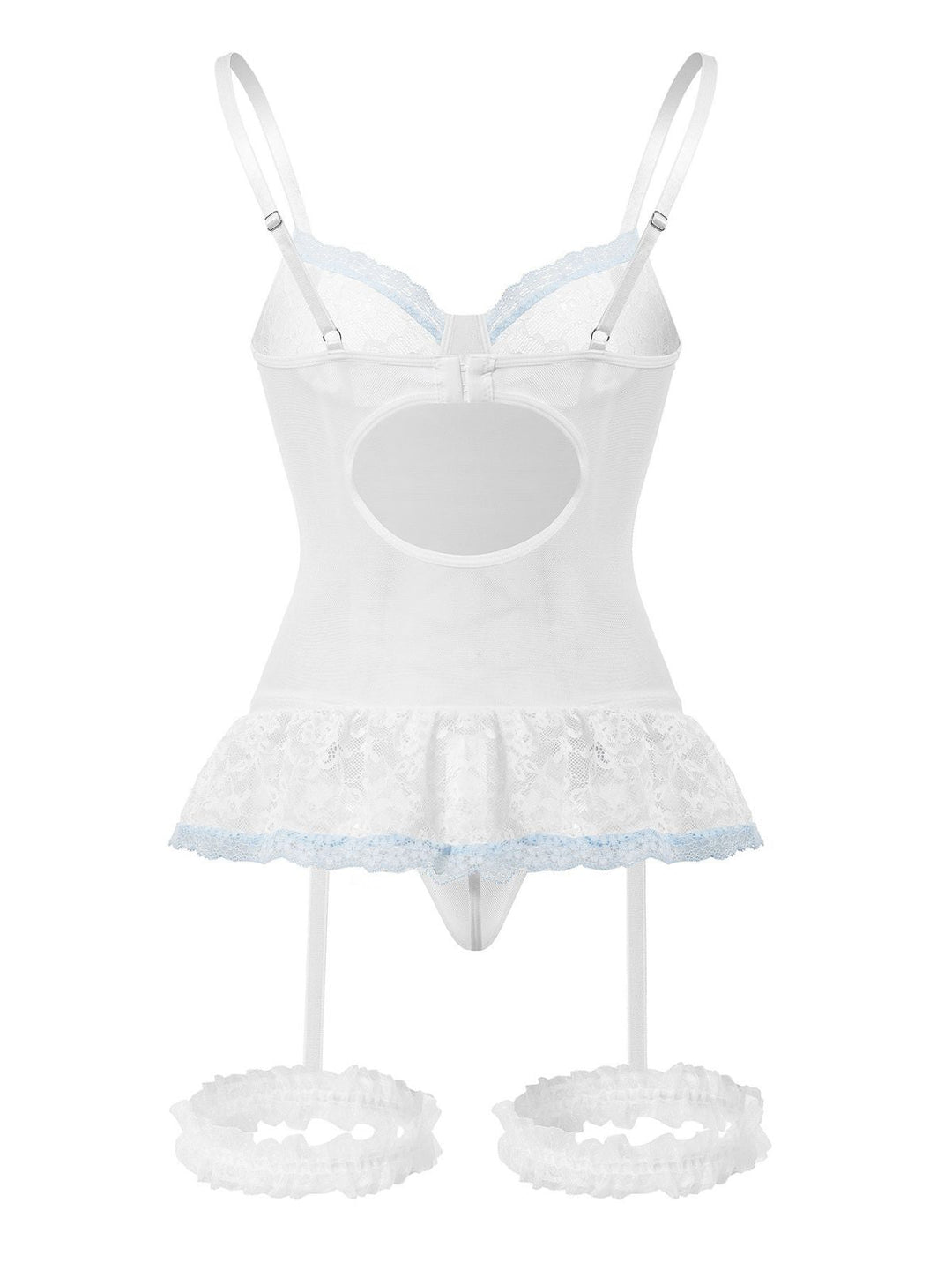Contrasted Lace Mesh Bow Lace-Up Lingerie Set - vintage fashion, retro style