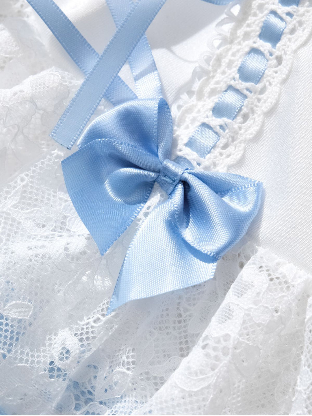 Contrasted Lace Mesh Bow Lace-Up Lingerie Set - vintage fashion, retro style