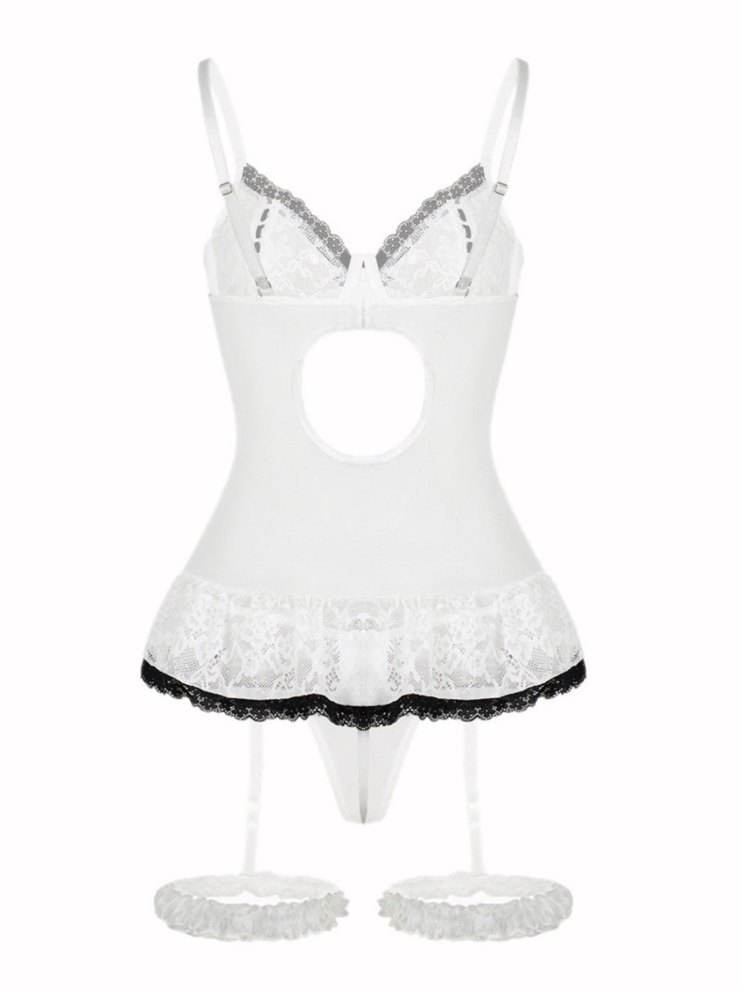 Contrasted Lace Mesh Bow Lace-Up Lingerie Set - vintage fashion, retro style