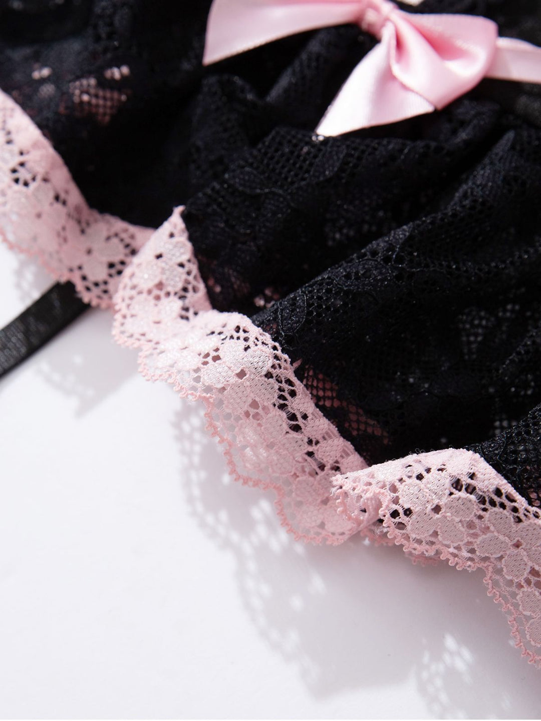 Contrasted Lace Mesh Bow Lace-Up Lingerie Set - vintage fashion, retro style