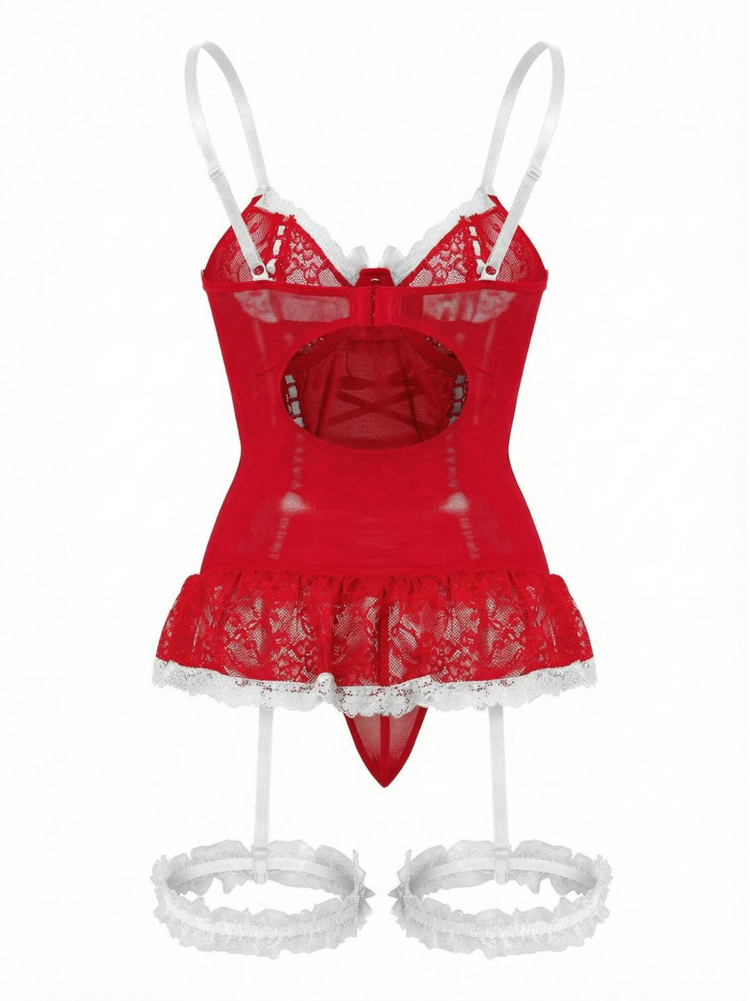 Contrasted Lace Mesh Bow Lace-Up Lingerie Set - vintage fashion, retro style