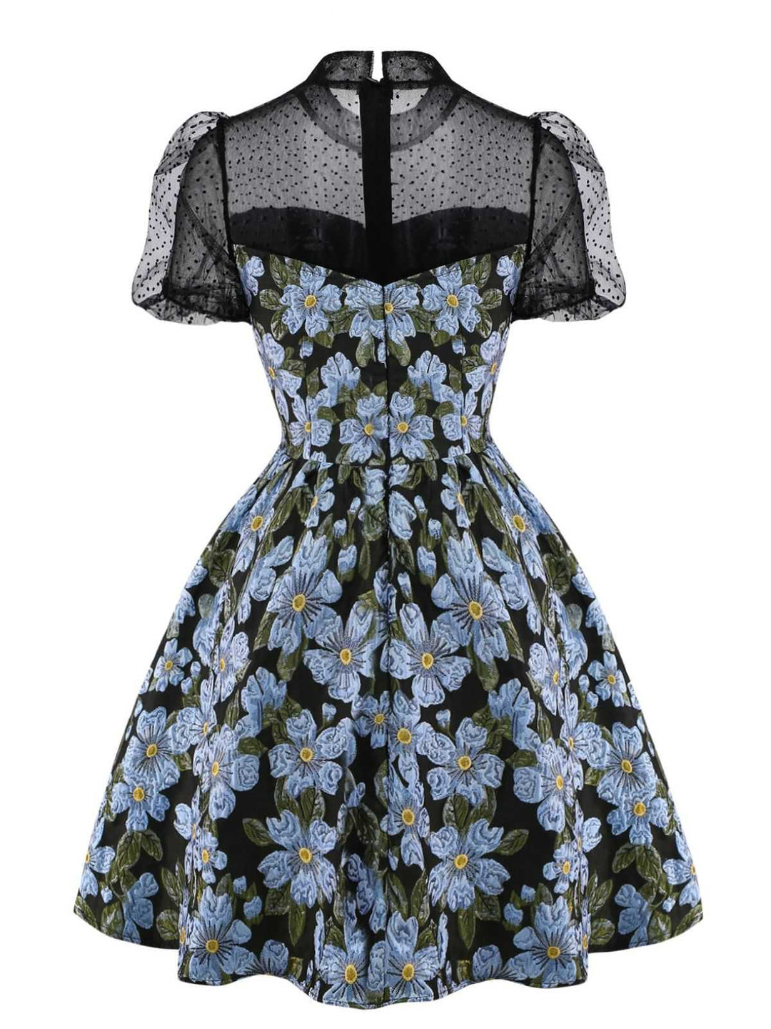 1970s Daisy Polka Dot Mesh Dress - vintage dress, retro fashion