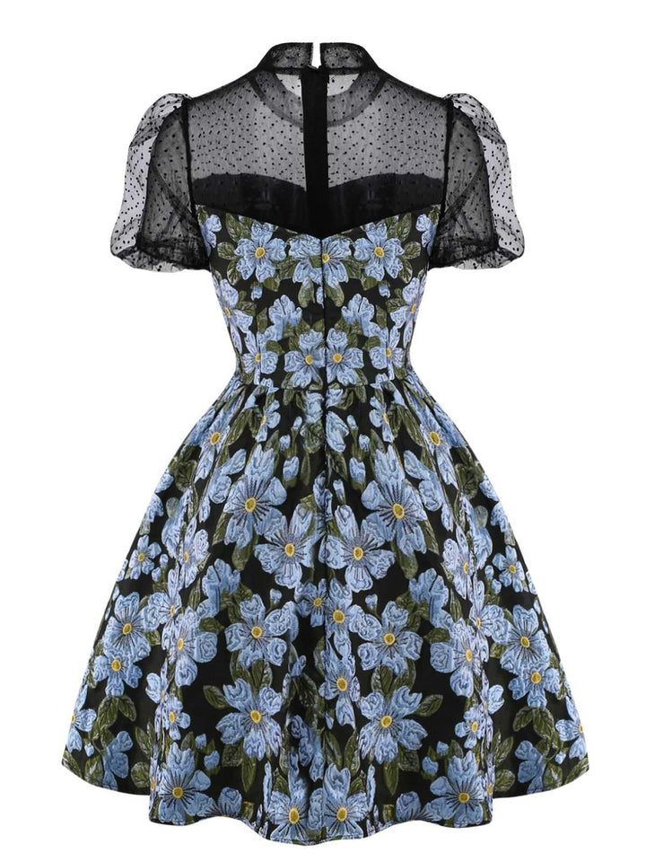 1970s Daisy Polka Dot Mesh Dress - vintage dress, retro fashion
