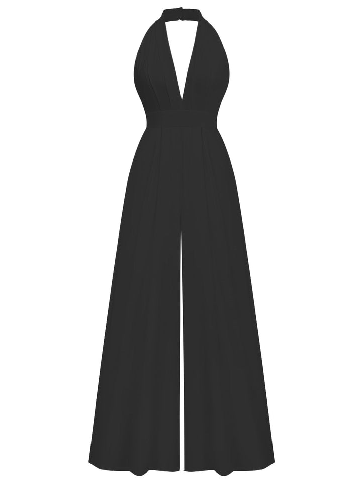 1970s Deep V-Neck Solid Super Wideleg Jumpsuit - vintage jumpsuit, retro fashion