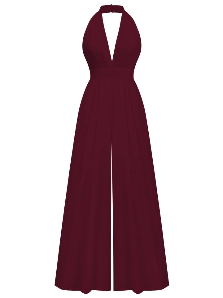 1970s Deep V-Neck Solid Super Wideleg Jumpsuit - vintage jumpsuit, retro fashion