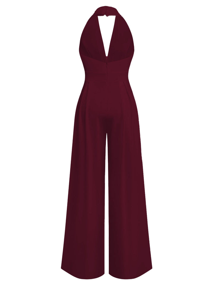 1970s Deep V-Neck Solid Super Wideleg Jumpsuit - vintage jumpsuit, retro fashion
