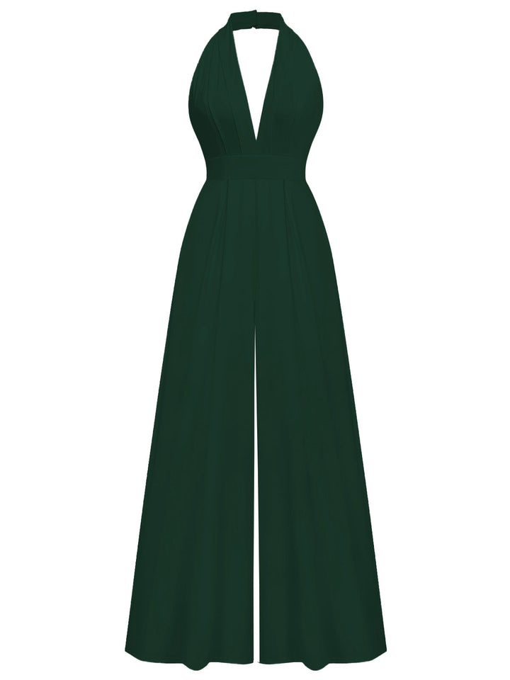 1970s Deep V-Neck Solid Super Wideleg Jumpsuit - vintage jumpsuit, retro fashion