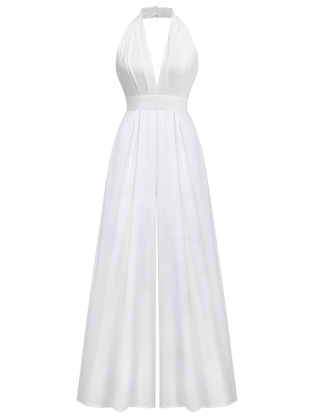 1970s Deep V-Neck Solid Super Wideleg Jumpsuit - vintage jumpsuit, retro fashion