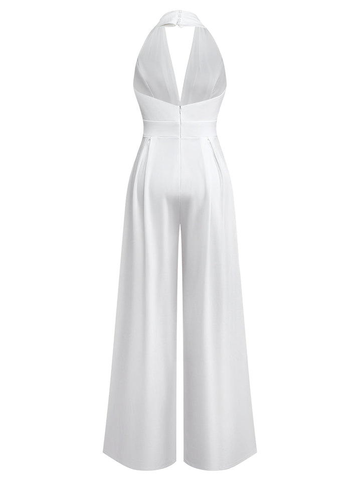1970s Deep V-Neck Solid Super Wideleg Jumpsuit - vintage jumpsuit, retro fashion