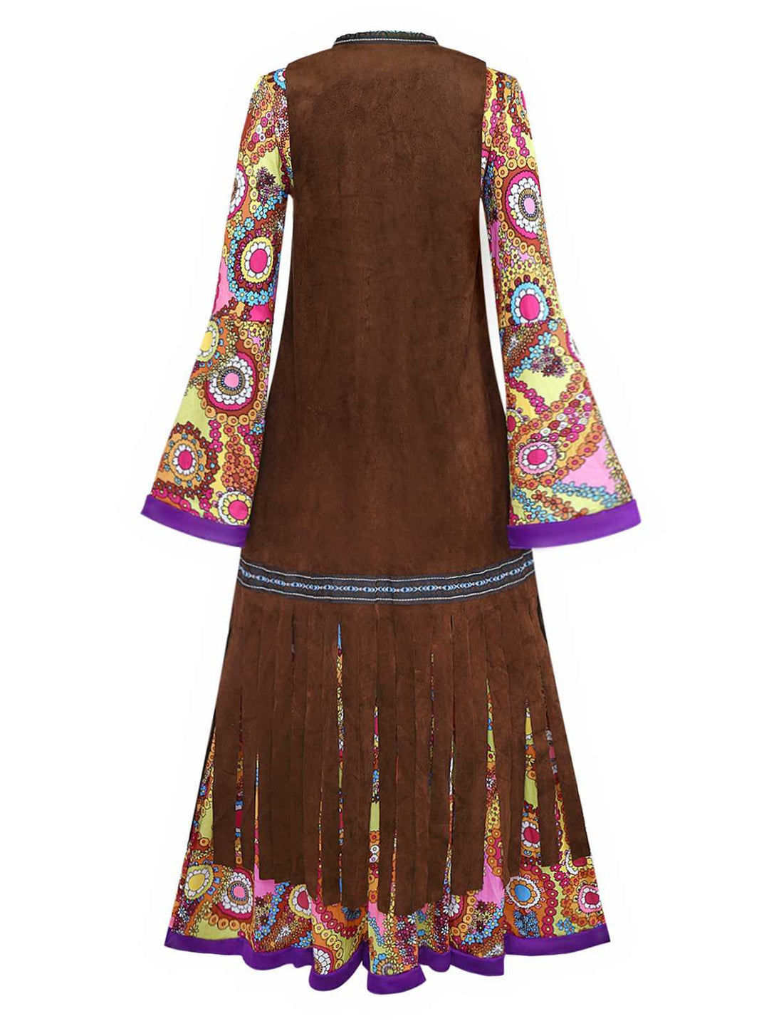 2PCS 1970s Fringe Vest &amp; Psychedelic Hippie Costume Dress - vintage dress, retro fashion