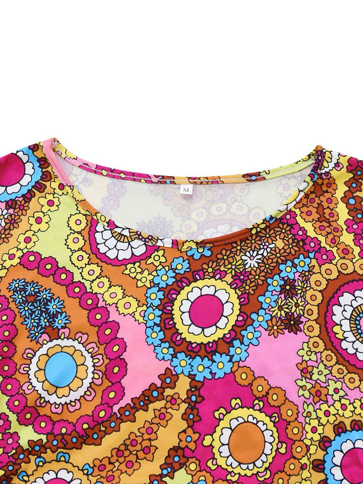 2PCS 1970s Fringe Vest &amp; Psychedelic Hippie Costume Dress - vintage dress, retro fashion