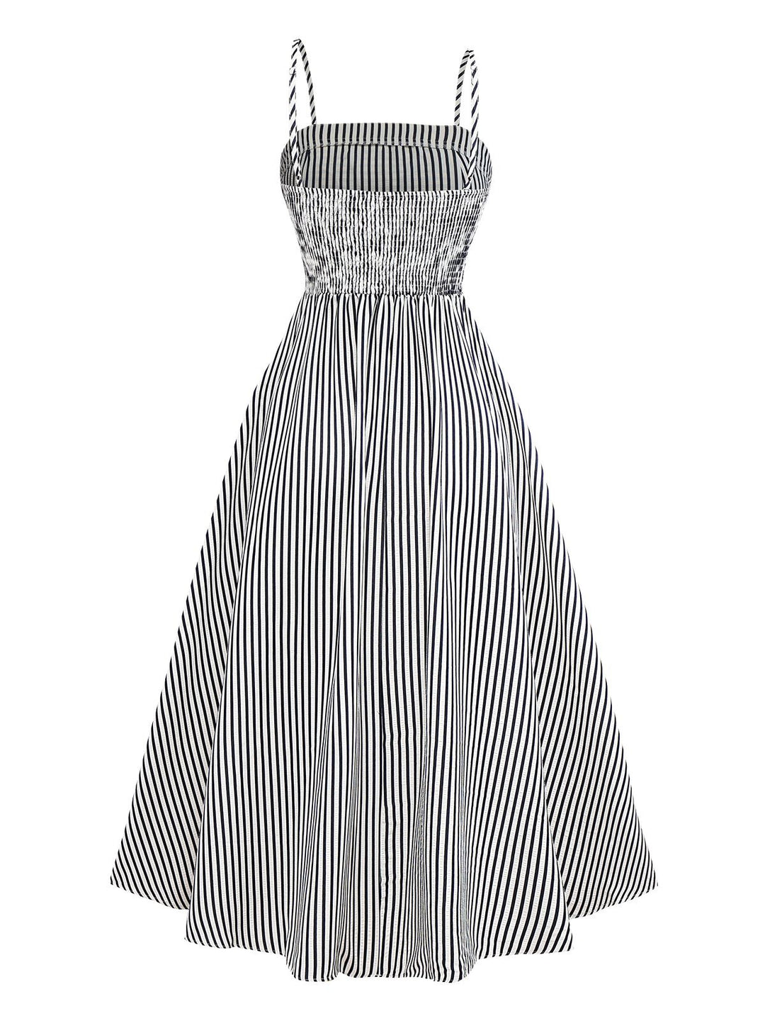 Black&amp;White 1970s Striped Ruched Spaghetti Strap Dress - vintage dress, retro fashion, classic black