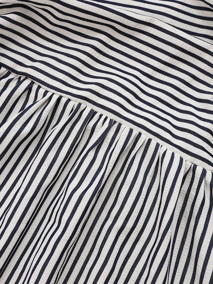 Black&amp;White 1970s Striped Ruched Spaghetti Strap Dress - vintage dress, retro fashion, classic black