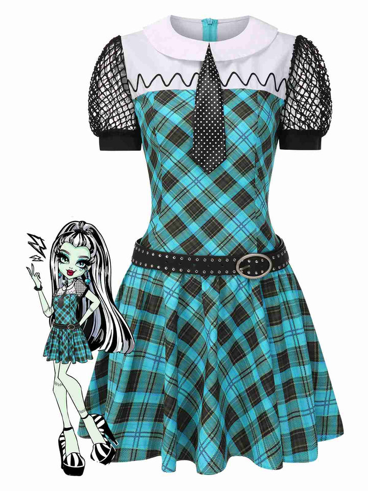 Blue 1970s Plaid Peter Pan Collar Frankie Stein Dress - vintage dress, retro fashion