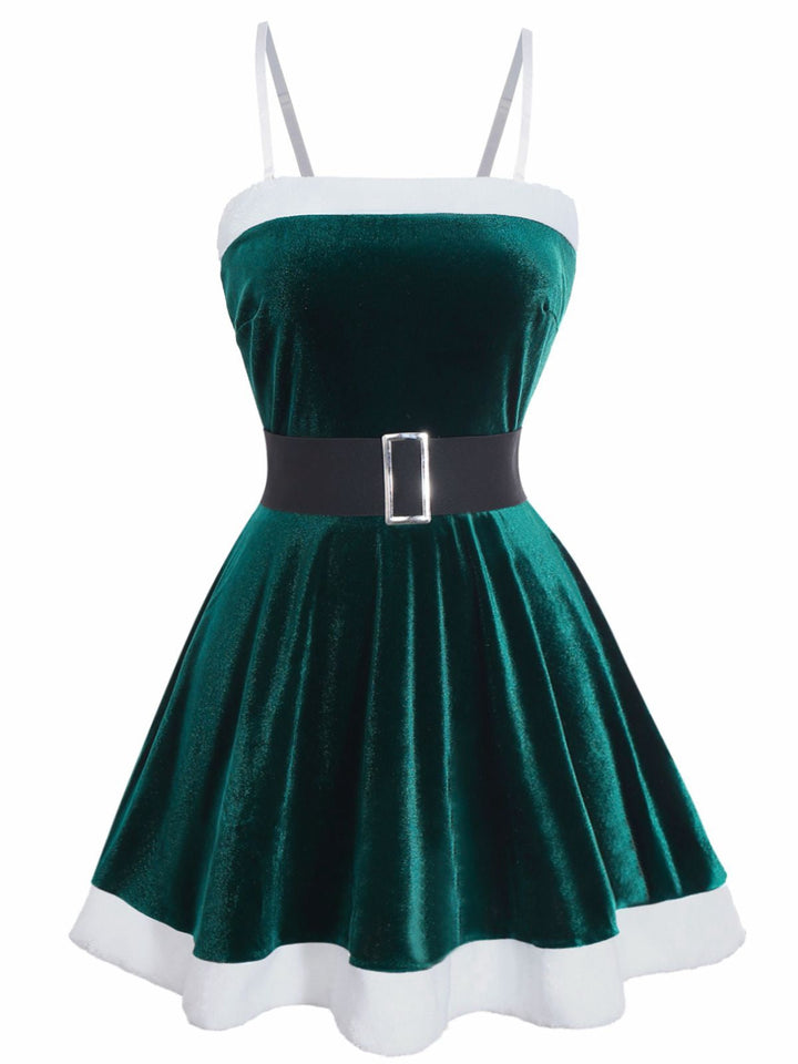 1970s Christmas Velvet Plush Spaghetti Strap Mini Dress - vintage dress, retro fashion