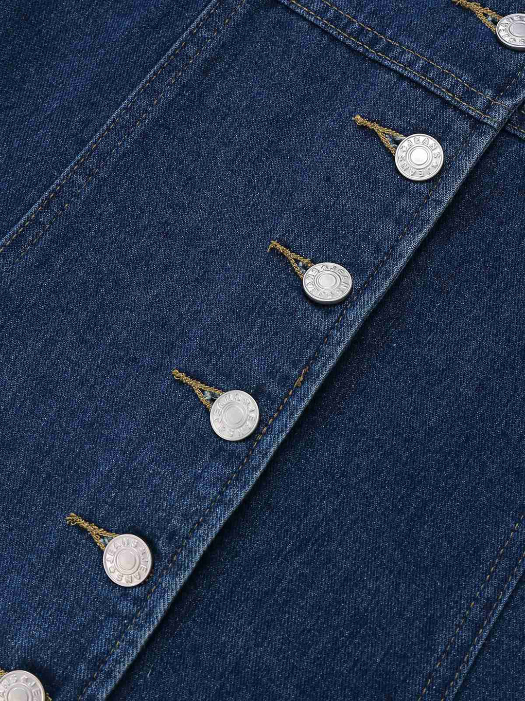 Deep Blue 1970s Denim Lapel Sleeveless Button Dress - vintage dress, retro fashion