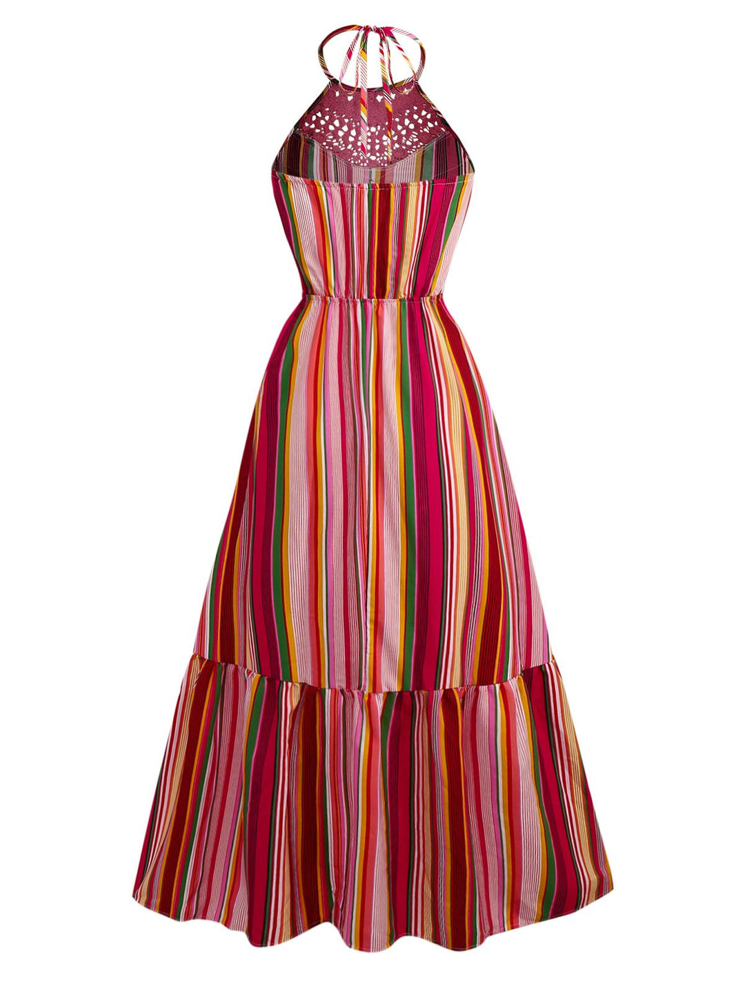 Multicolor 1970s Halter Rainbow Stripes Patchwork Dress - vintage dress, retro fashion
