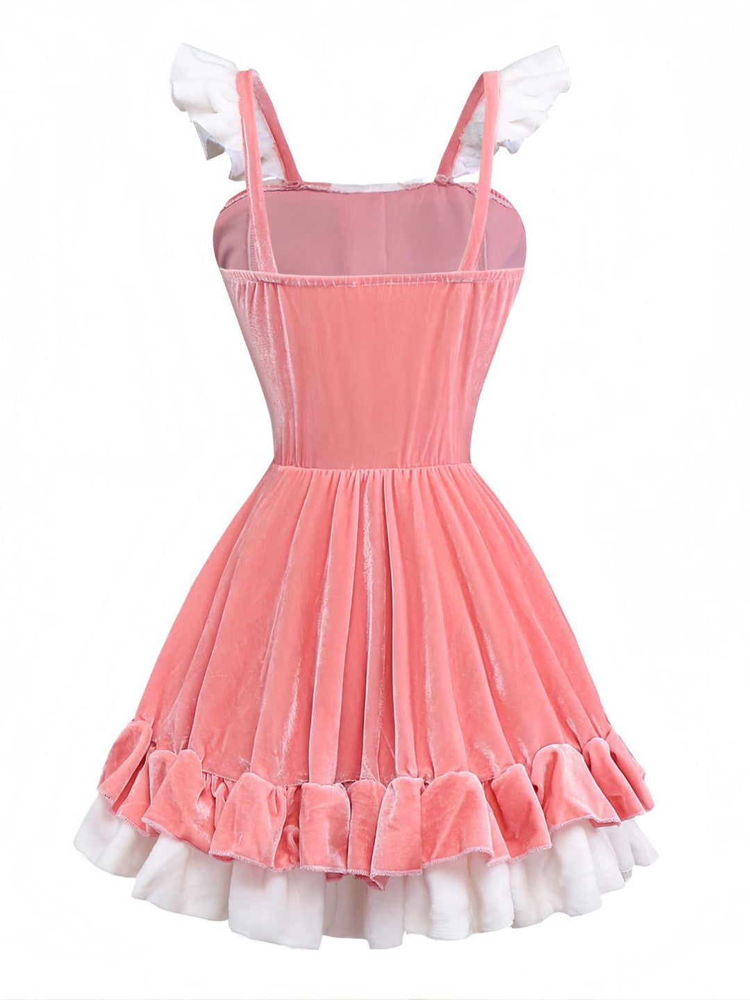 Pink 1970s Christmas Velvet Ruffle Bunny Girl Dress Set - vintage dress, retro fashion