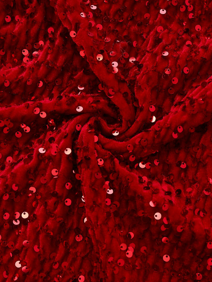 Red 1970s Velvet Sequin Faux Fur Trim Strapless Dress - vintage dress, retro fashion, elegant red