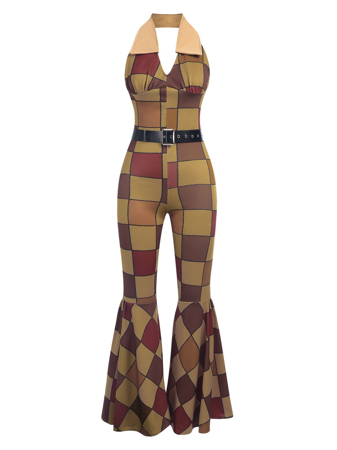 1970s Floral Print Patchwork Halter Jumpsuit - vintage jumpsuit, retro chic for women