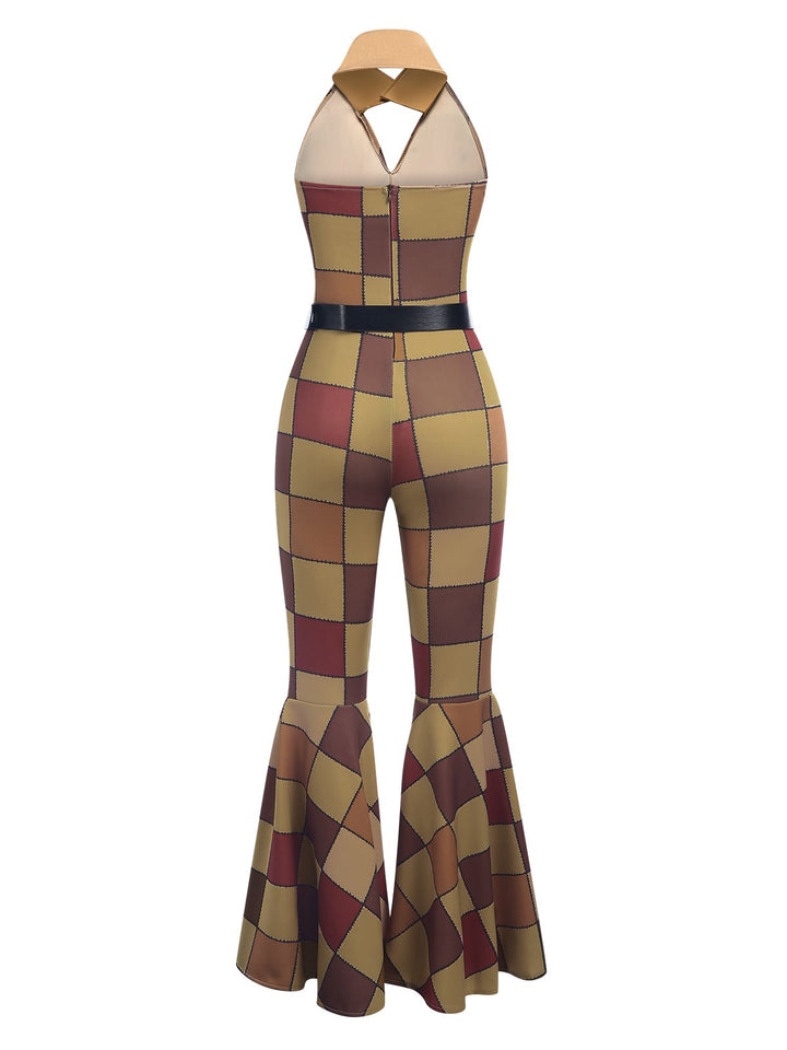 1970s Floral Print Patchwork Halter Jumpsuit - vintage jumpsuit, retro chic for women