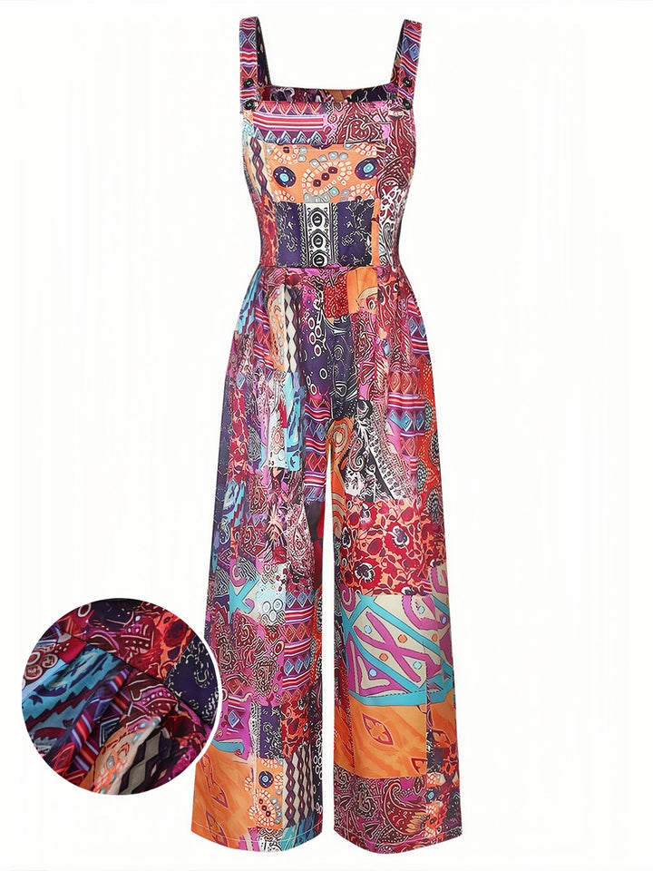 1970s Floral Square Neck Vintage Jumpsuit