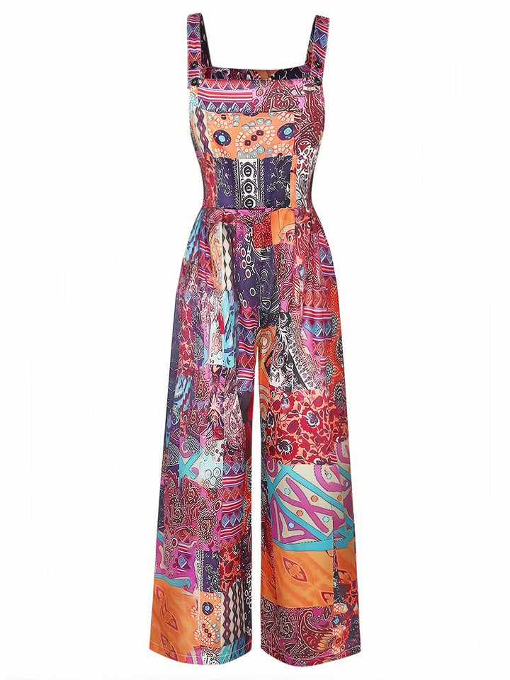 1970s Floral Square Neck Vintage Jumpsuit 3