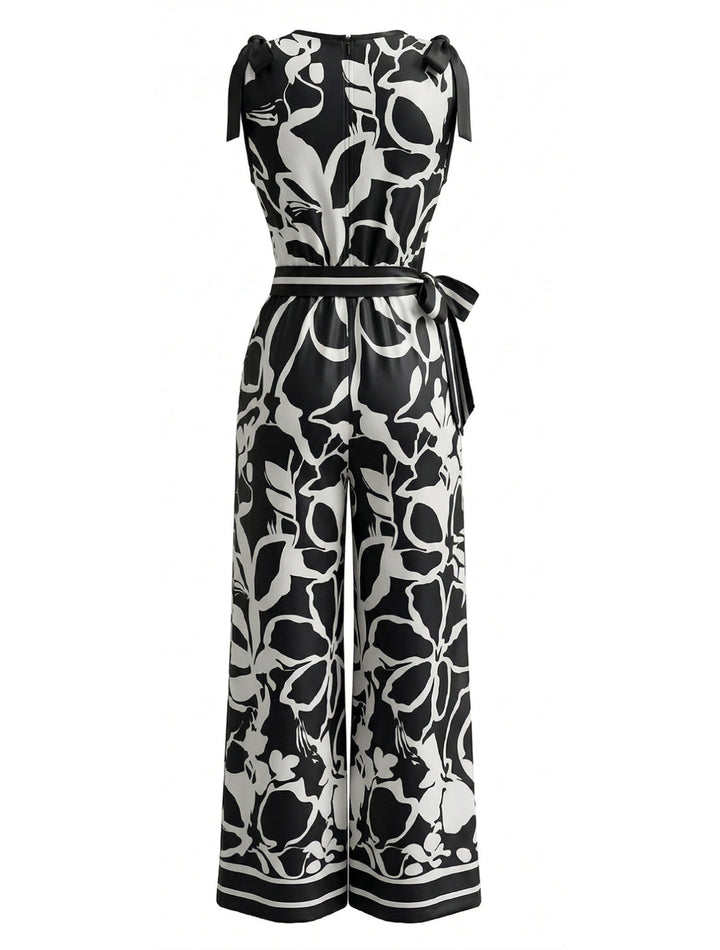 1970s Floral V-Neck Sleeveless Wide Leg Jumpsuit 3