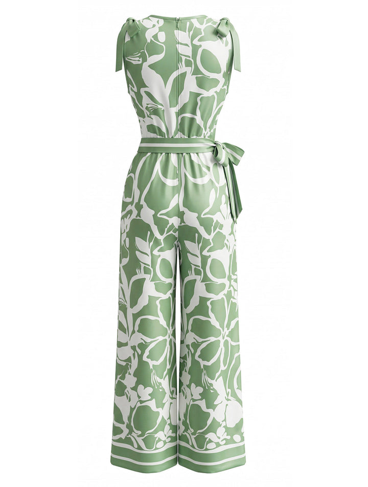 1970s Floral V-Neck Sleeveless Wide Leg Jumpsuit 4