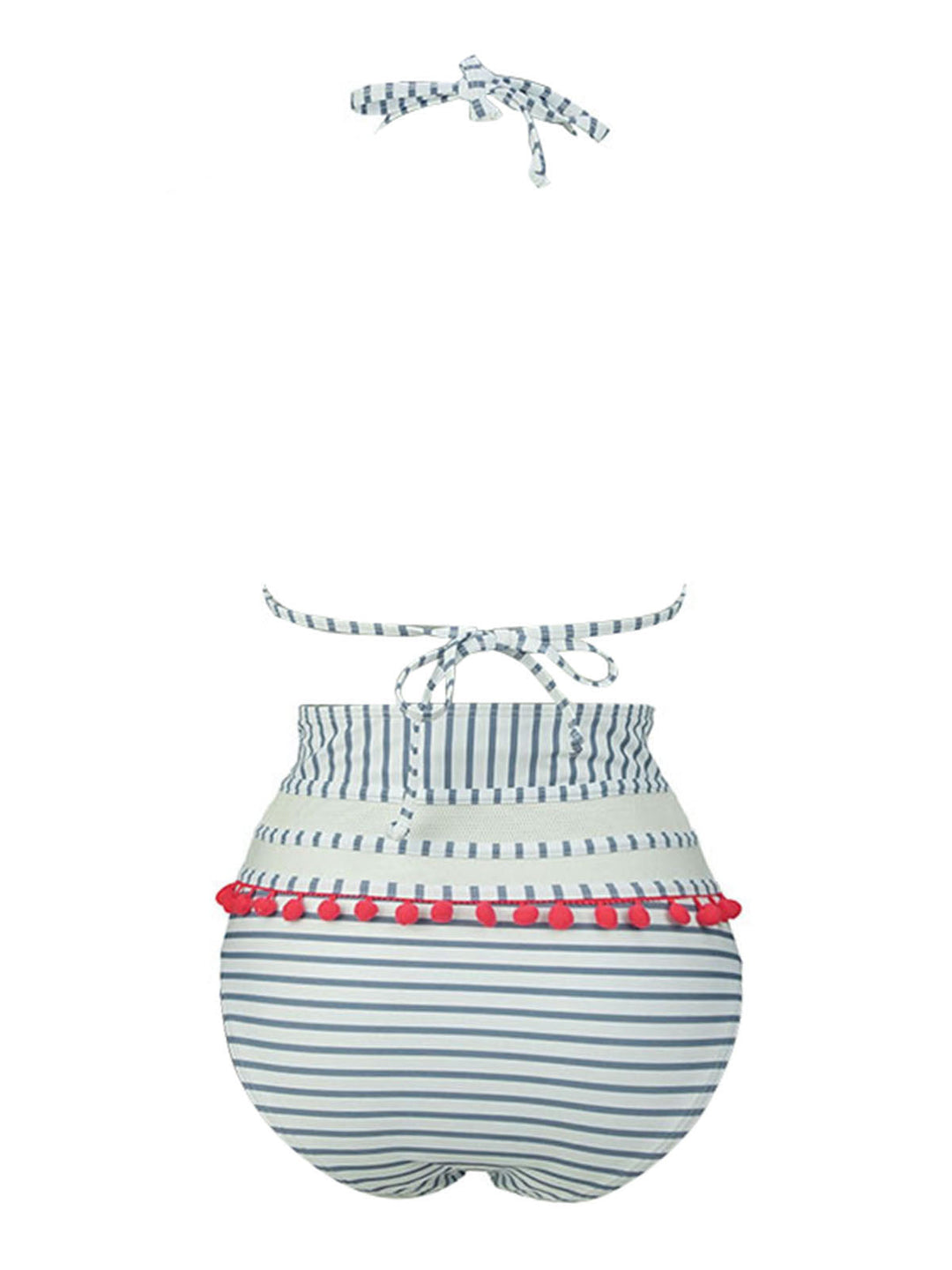1970s Fur Ball Pendant Tassel Striped Swimsuit, vintage swimsuit, pin-up swimwear - perfect for women who love vintage and retro fashion
