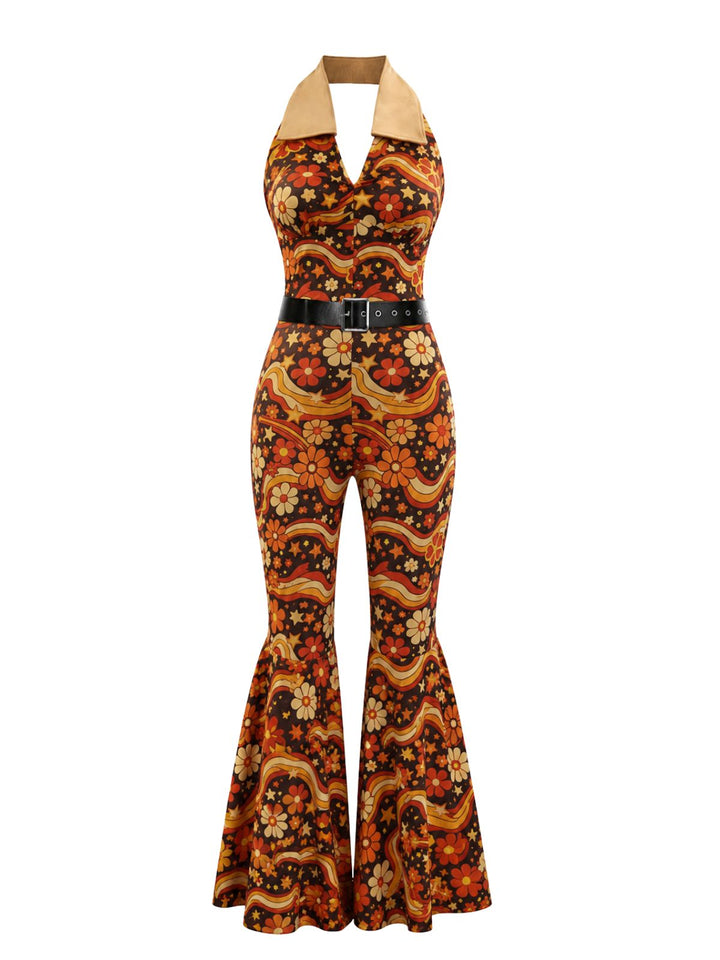 1970s Geometric Pattern Patchwork Halter Jumpsuit, vintage romper, retro jumpsuit - perfect for women who love vintage and retro fashion