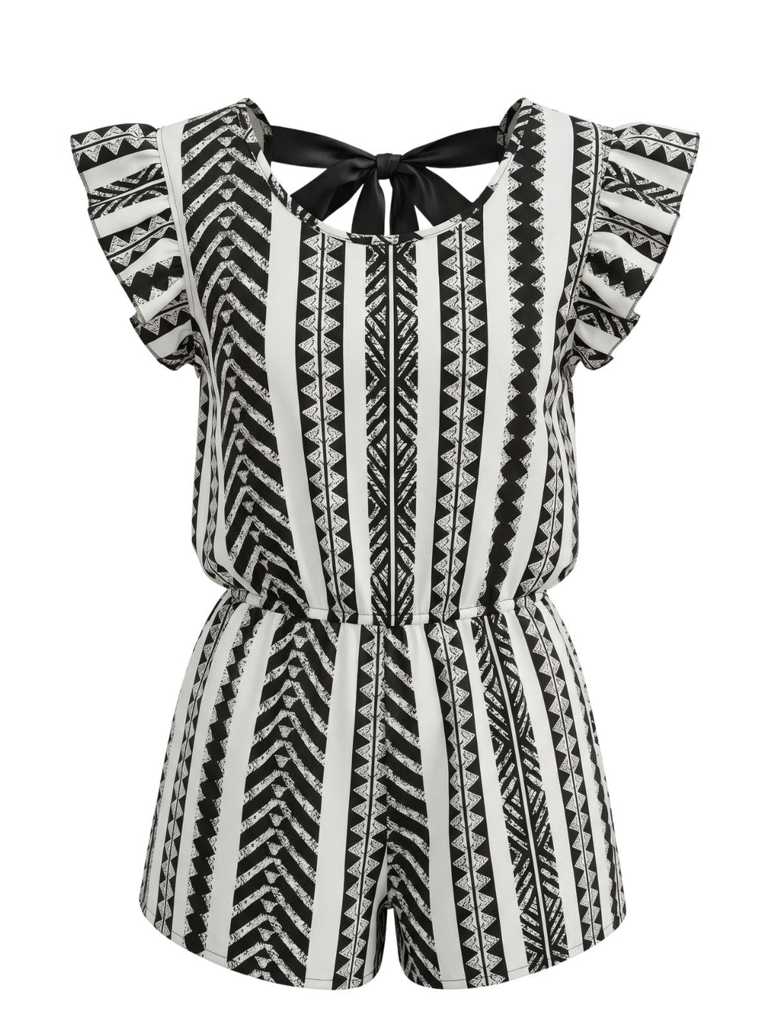 Red 1940s Print Striped Ruffle Romper 7
