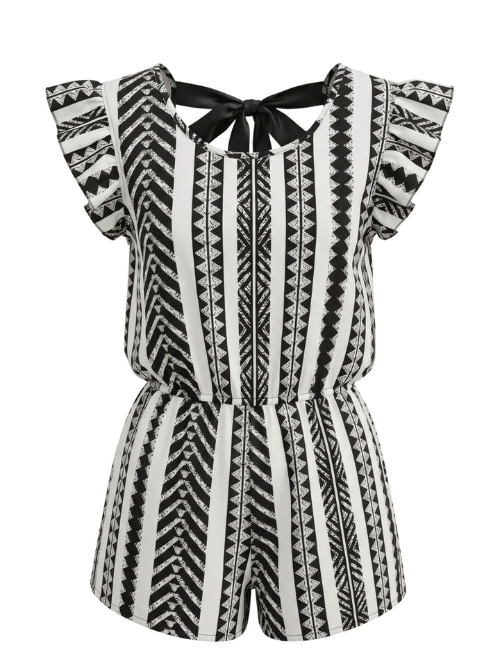 Red 1940s Print Striped Ruffle Romper 7