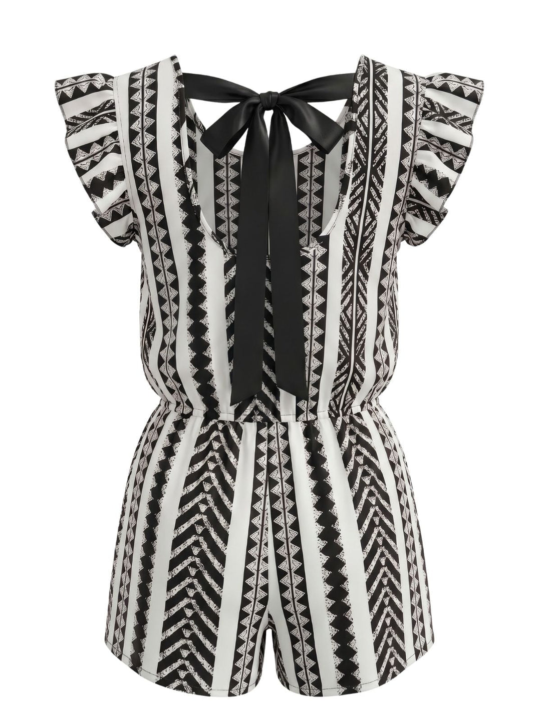 Red 1940s Print Striped Ruffle Romper 6