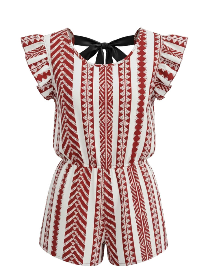Red 1940s Print Striped Ruffle Romper 8