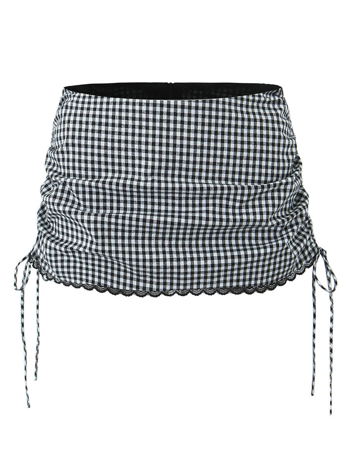 1970s Gingham Plaid Lace Bow Skirt - vintage skirt, retro style for vintage lovers