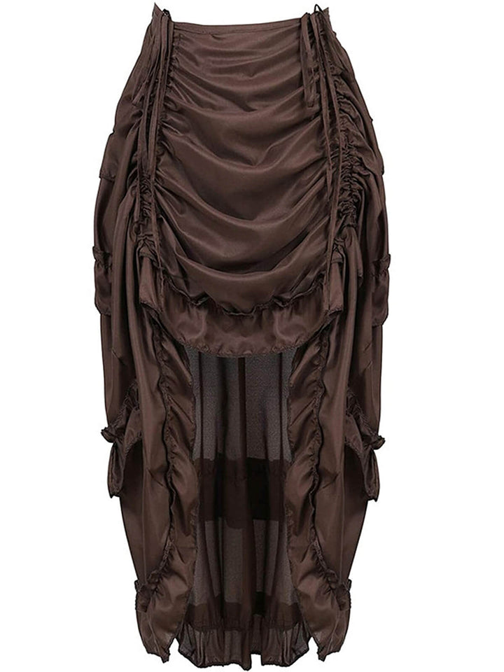 She sways in this 1970s Gothic Steampunk Wrinkle High Low Hem Skirt and it&
