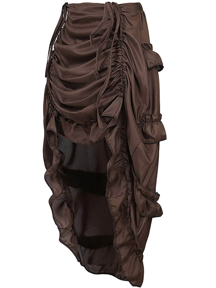 1970s Gothic Steampunk Wrinkle High Low Hem Skirt: 1970s grace for the woman who dances through life