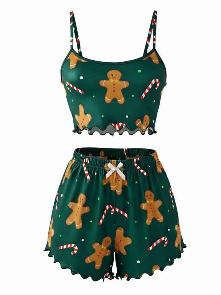 Green Gingerbread Cookie Candy Satin Pajama Set - vintage fashion, retro style