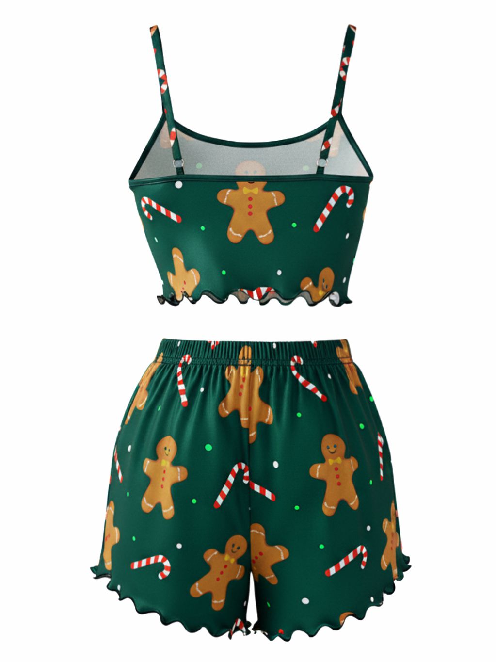 Green Gingerbread Cookie Candy Satin Pajama Set - vintage fashion, retro style