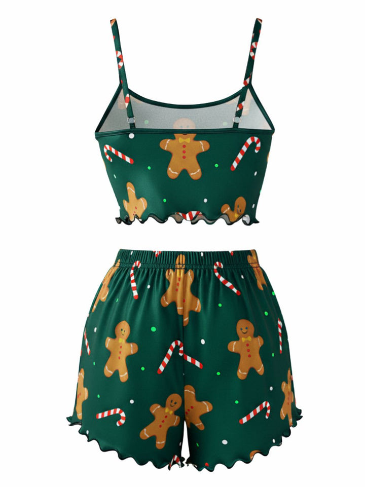 Green Gingerbread Cookie Candy Satin Pajama Set - vintage fashion, retro style